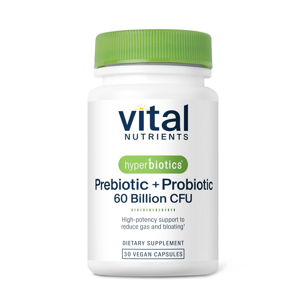 Hyperbiotika Vitalt Næringsstoffer Prebiotiske og probiotiske for kvinner og menn | 60 milliarder CFU | Pre og Probiotika støtter dialysiv helse, diarre, gass og blooting* 30 Vegankapsler