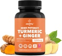 Turmeric + Ginger Capsules 1200 mg | Joint Comfort, Inflammasjonsstøtte & Digestiv Helse * | 180 greve | Zealty Liv Høy potens Turmeric Ginger Supplement | 1200mg