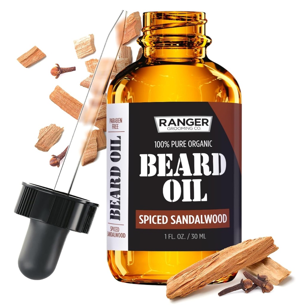 Leven Rose Spiced Sandalwood Beard Oil & Leave I balsam av Ranger Grooming Co, 100% ren naturlig organisk for Groomed Beards, Mustaches, og moisturized hud 1 oz