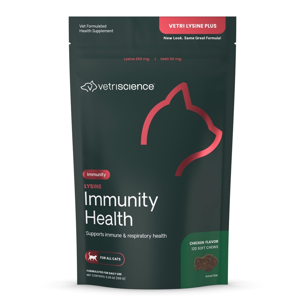 VetriScience Lysin immunitet Helse Chews, 250 mg Lysin Plus Immune Supplement for katter og katter med allergier, sneezing, Runny Nese og vannige øyne, kylling, 120 greve