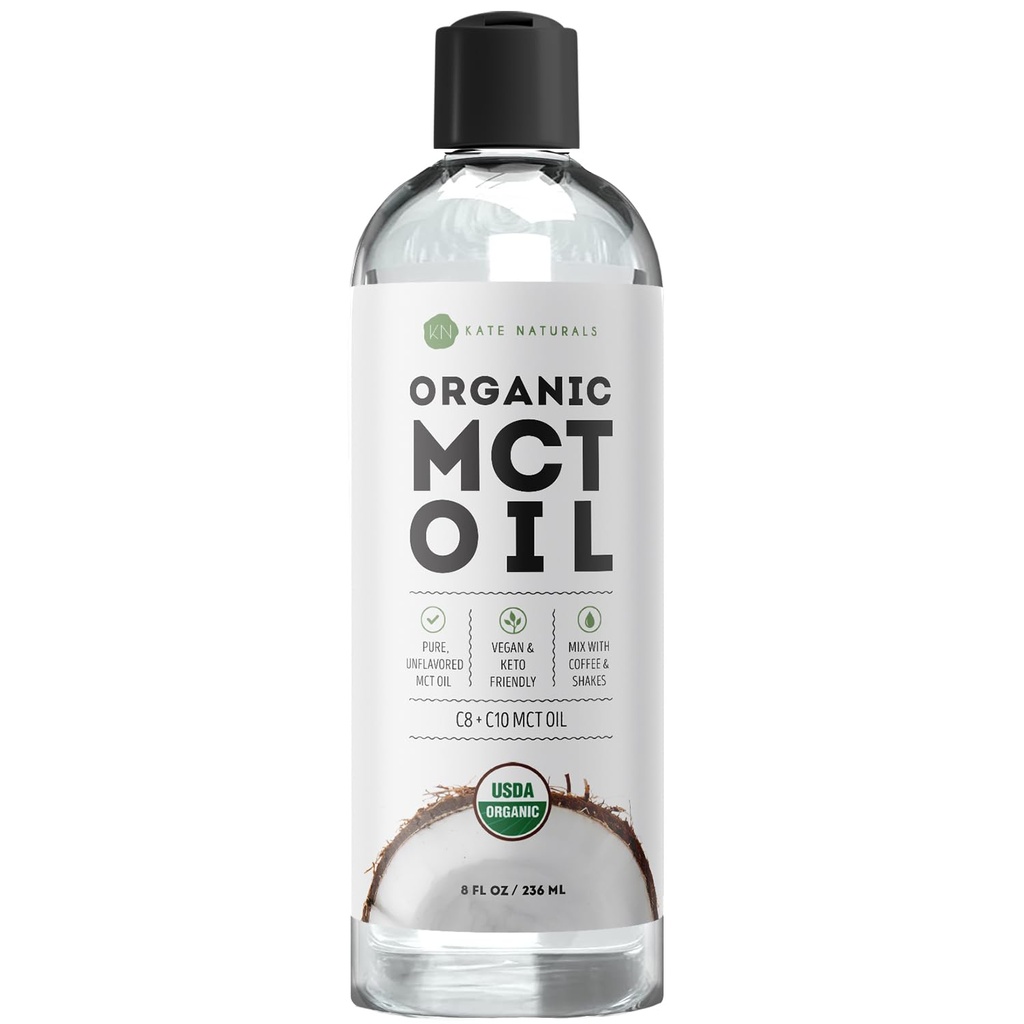 Kate Naturals MCT olje til kaffe. Pure Coconut MCT C8 og C10 Olje (8oz, organisk, uovertruffen)