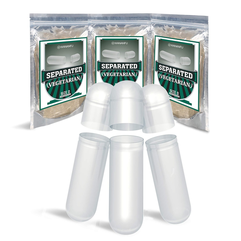 wananfu Size 0 Separated Empty Capsules Vegetarian (1000 Count) Bundle with Capsule Tweezer and Micro Spoon, Clear Fillable Vegan Pill Capsules Size 0 for Making Your Own Supplements