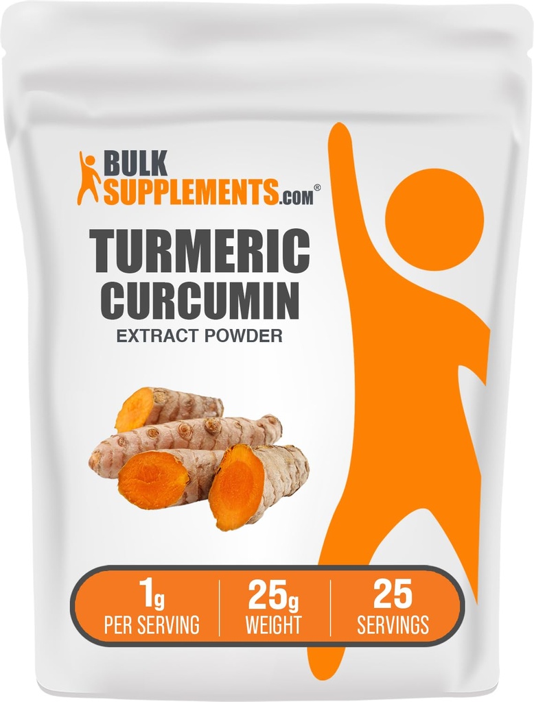 BulkSupplements.com Turmeric Extract Powder - fra Turmeric Root, Curcumin Supplements, Turmeric Curcumin Powder - Glutenfri, 1g per servering, 25g (0,88 oz) (Pack of 1)