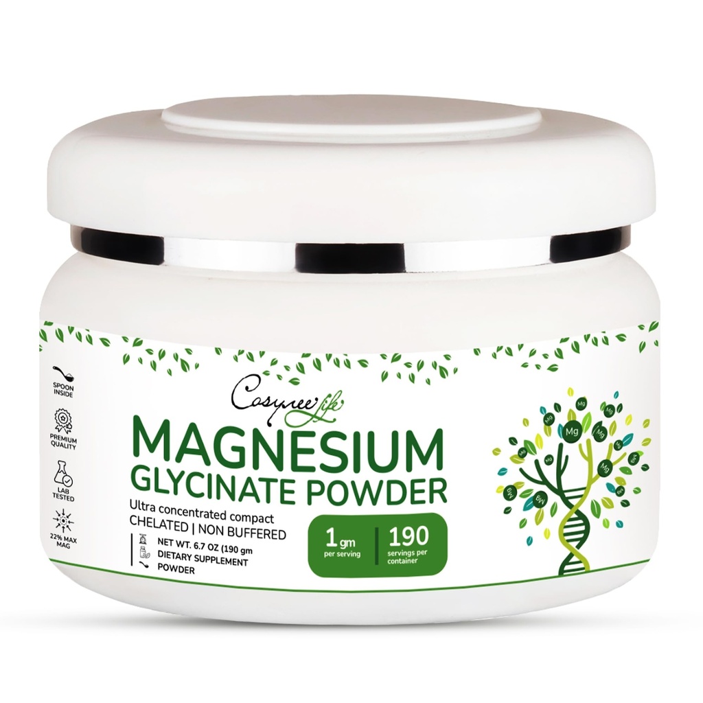 Magnesium Glycinate 220 mg høy absorpsjon Magnesium pulver for søvn, rolig, pulverisert Magnesium bisglycinat Glicinato de Magnesio 190 servering