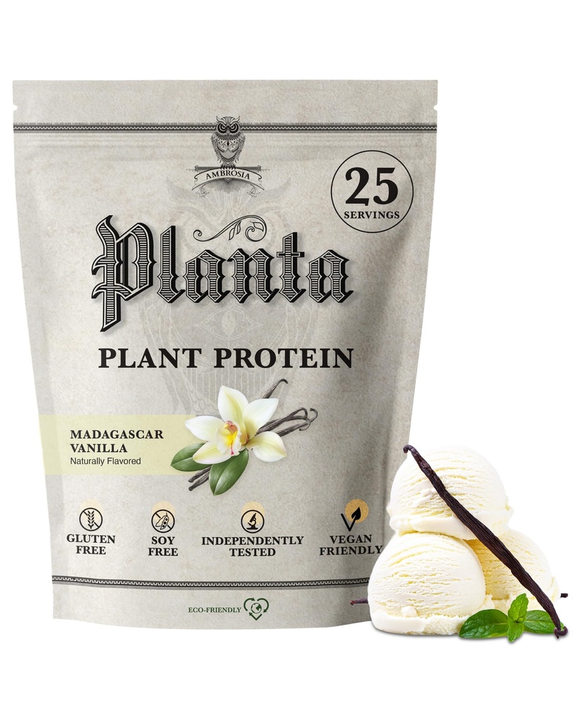 Ambrosia Planta - Premium Plant-basert protein | Vegansk & ketovennlig | Gourmet flavors uten blooting eller mage Upset | Gluten & soya Gratis | Nei Lagt sukker | 25 Serveringer | Vanilla