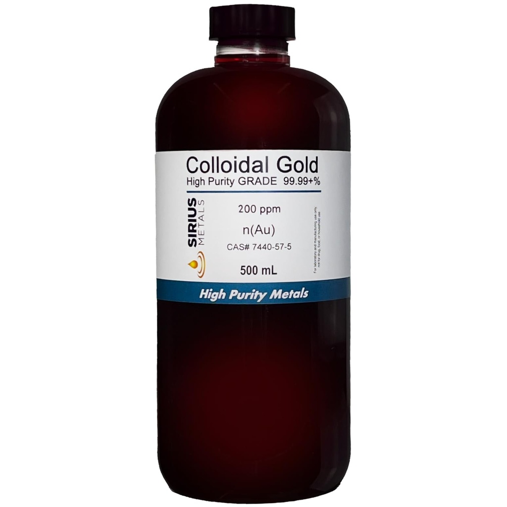 Ekte kolloidalt gull – 200 ppm - 99,99+% renhet - 500 ml (16,9 Fl Oz) i Clear BPA-fri plastflaske - laget i USA