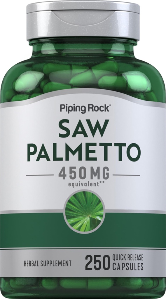 Piping Rock Saw Palmetto for menn og kvinner  450 | | 250 kapsler | Herb ekstrakt Supplement | Serenoa Repens | Ikke-GMO, Glutenfri