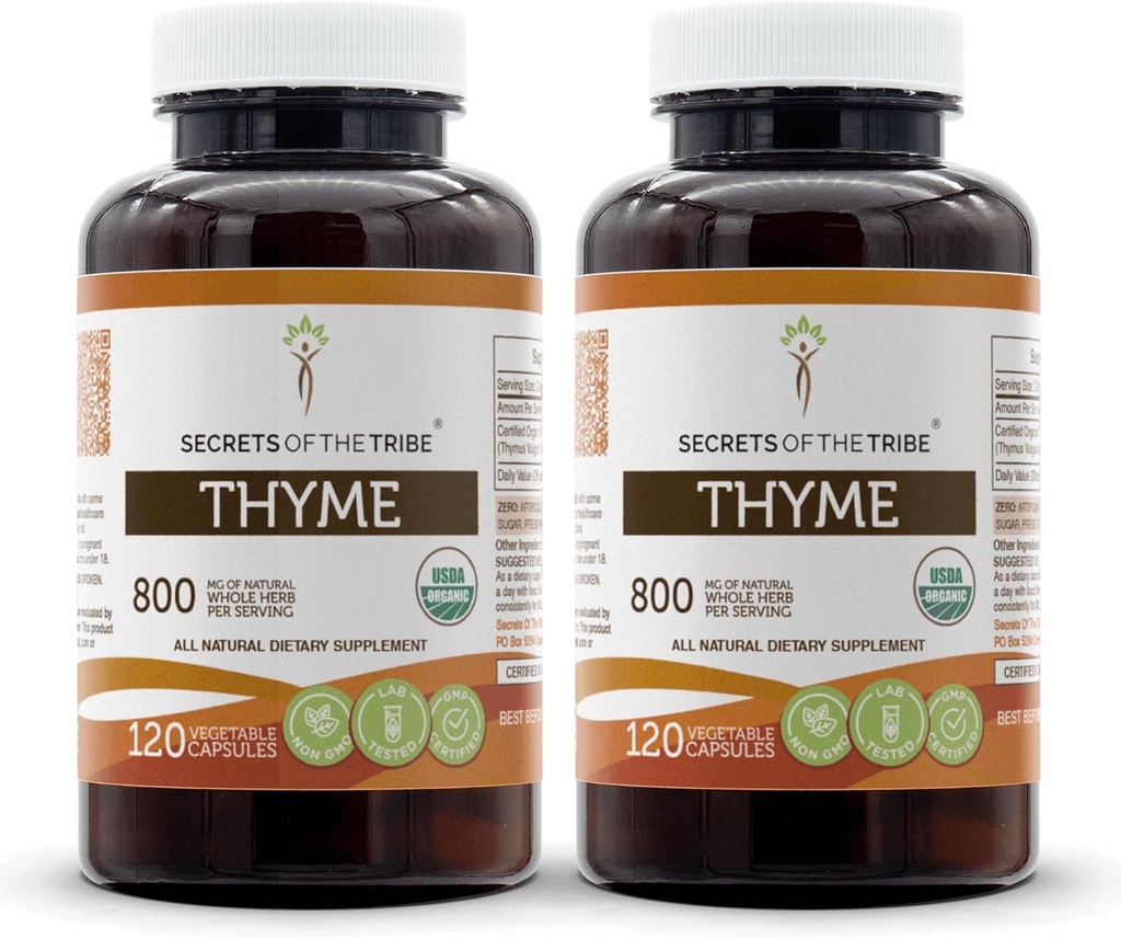 Hemmeligheter av Tribe Thyme 2x120 kapsler, laget med grønnsaker kapsler og USDA organiske Thyrus Vulgaris Toni effekt (2x120 kapsler)
