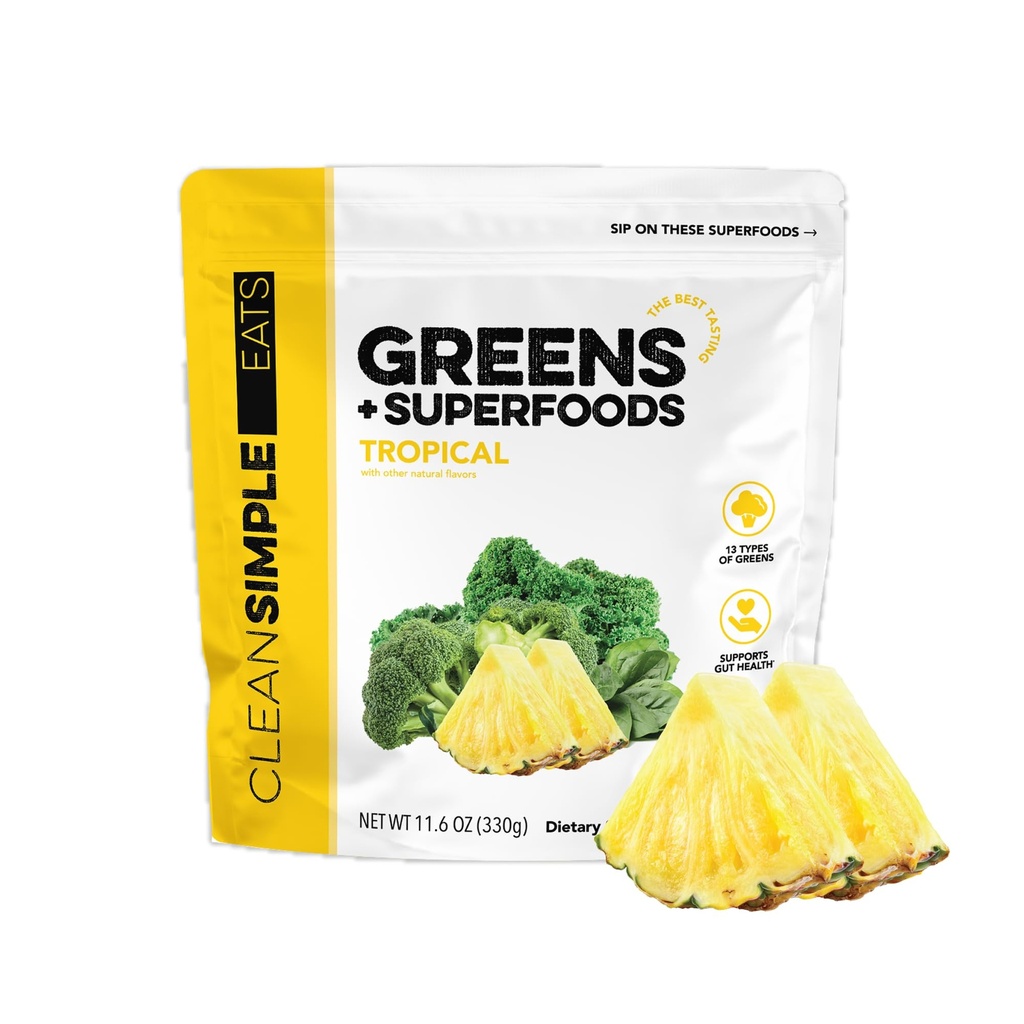Ren enkel spiser Super Greens Powder, naturlig flavored Greens pulver med klorella, Spirulina, Superfoods & Prebiotic Fiber, Ingen kunstige ingredienser, Glutenfri, Tropiske Grønner Flavor, 30 Srvg