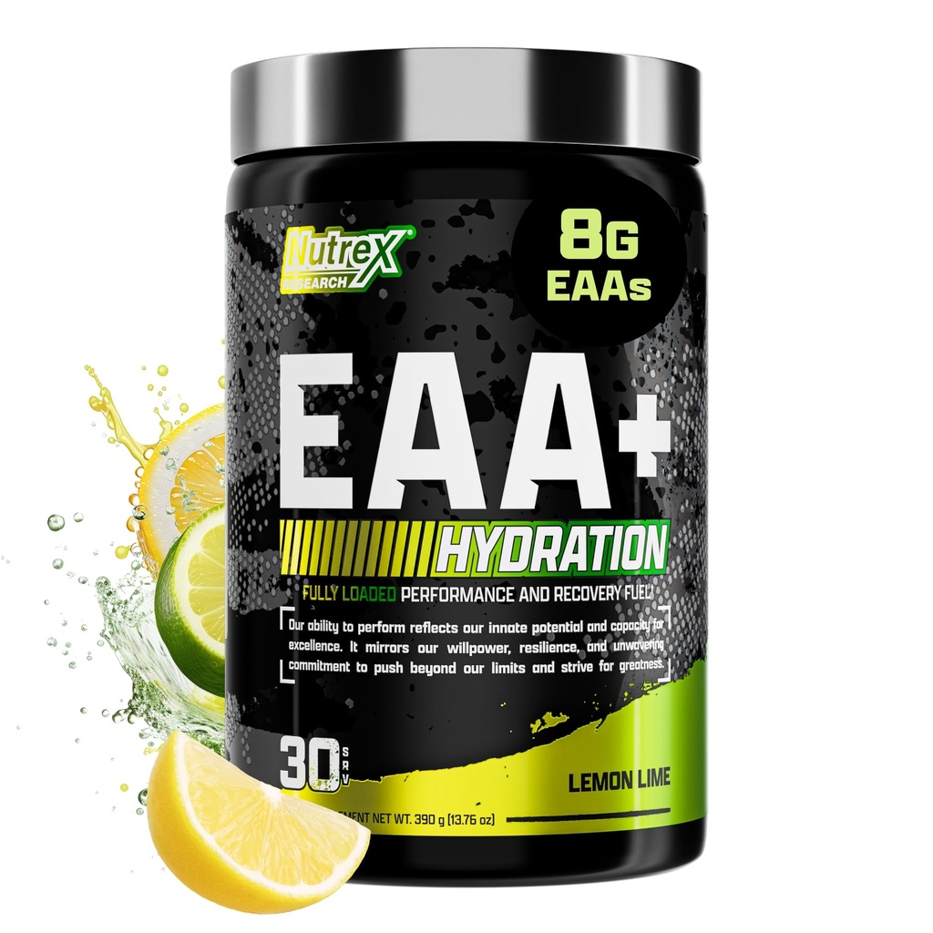 Nutrex forskning EAA Hydration EAA + BCAA pulver | Muskelgjenvinning, styrke, muskelbygging, utholdenhet | 8G essensielle aminosyrer + elektrolyter | (Packing My Vary) 30 serveringer (Lemon Lime)