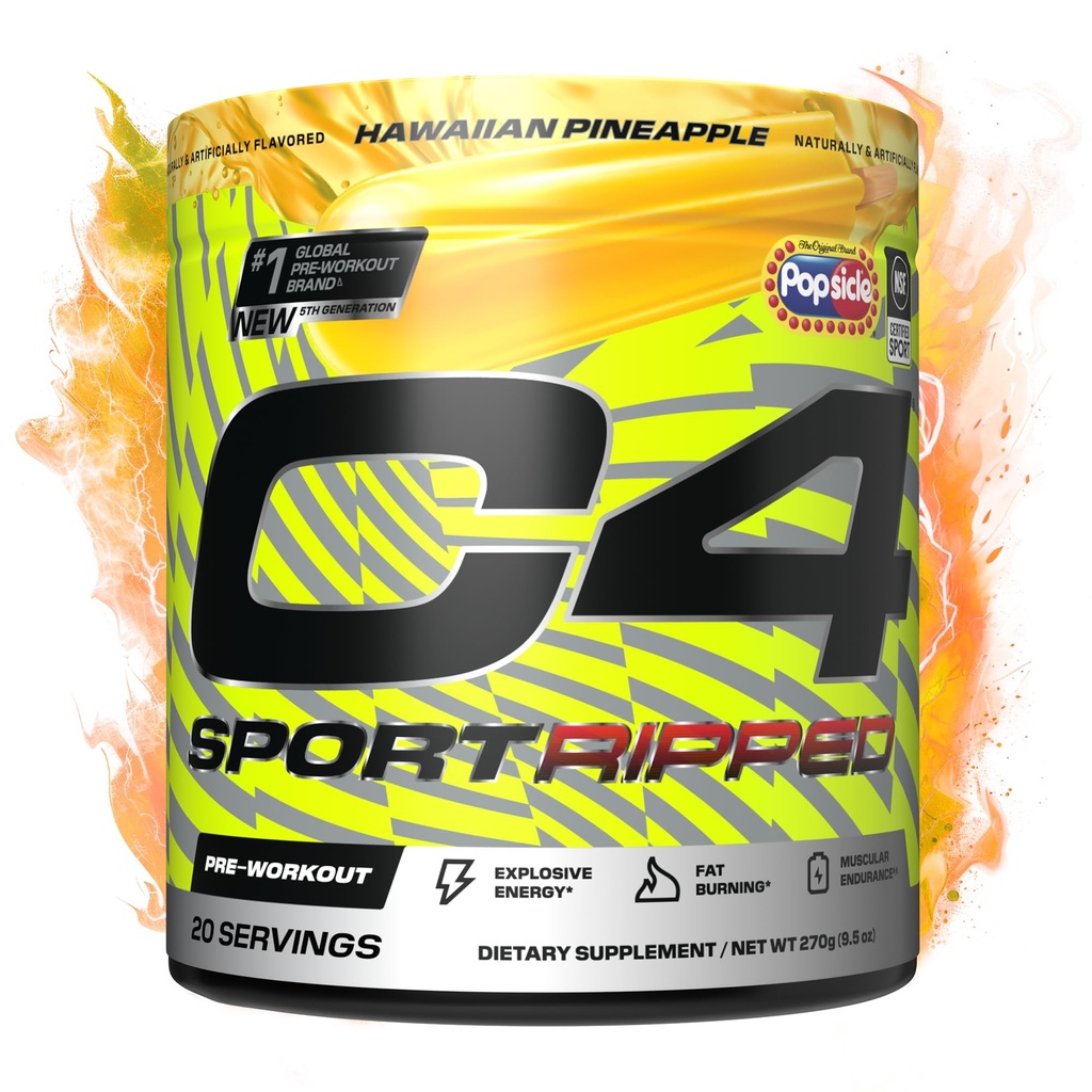 Cellucor C4 Ripped Sport Pre Workout pulver - NSF Certified for Sport - 200mg Koffein + Cayenne ekstrakt + karnitin Tartrat + Beta-Alanine - Hawaiian Pineapple, 20 Services