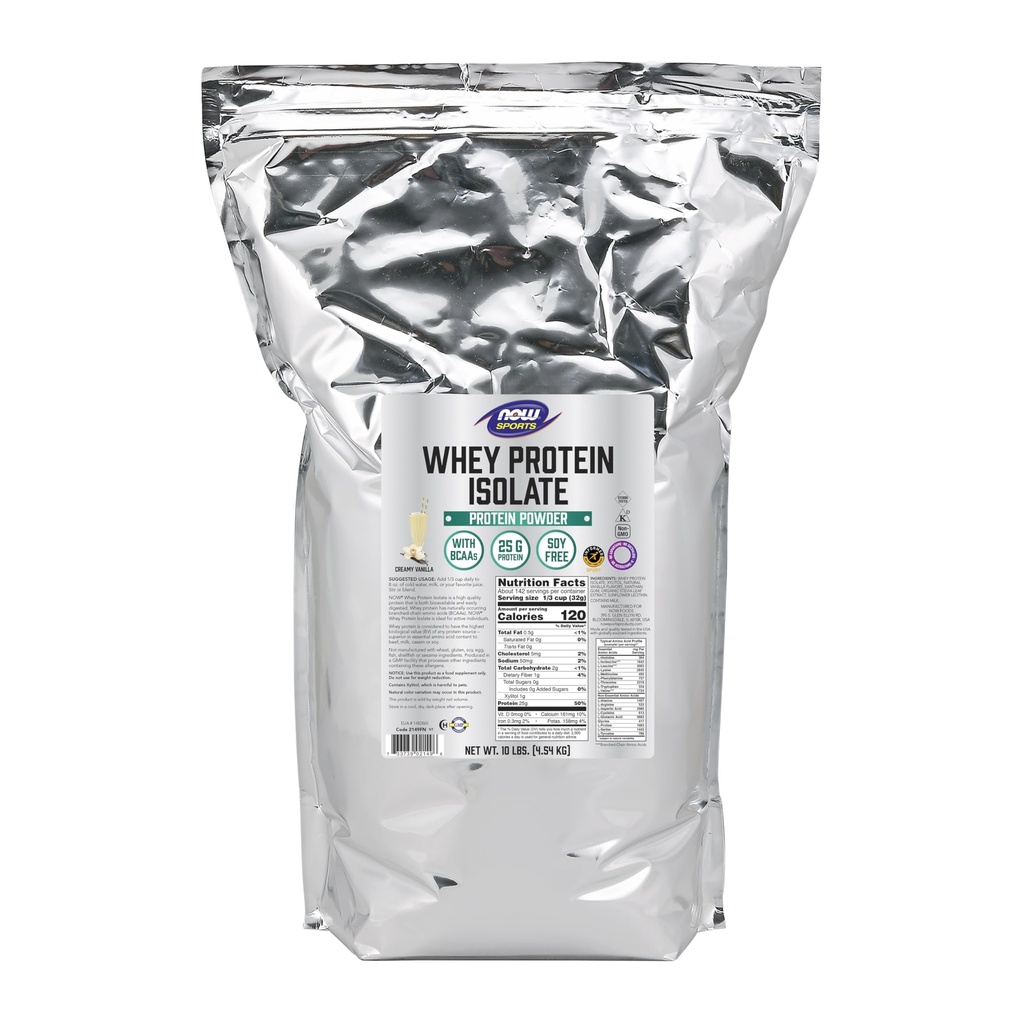 Nå Mat Sport Ernæring, Whey Protein Isolate, 25 g Med BCAA, Kremet Vanilla pulver, 10-pund