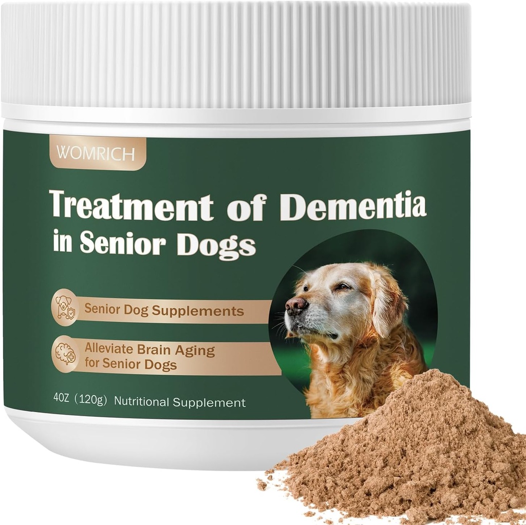 Senior Dog Supplement Dog Dementia Supplement Mushroom Powder for hunder 120g | Kognitivt kosttilskudd for hunder adresser å bli mistet, sosial uttak | Canine kognitiv dysfunksjon