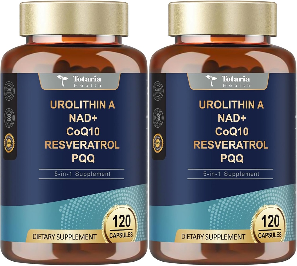 Totaria Urolithin A Supplement 1000 mg med NAD,CoQ10,Supplement for kvinner 120 Softgels for muskel energi antioksidanter (pakke med 2)