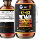 Vitamin D3 K2 Dråper – flytende vitaminer for kvinner, menn og tenåring - Bein styrke kosttilskudd - D3 K2 Mt vitaminer for immunologisk støtte og hjertehelse - vitamin D30000 Iu flytende K2 Dråper – 2 oz
