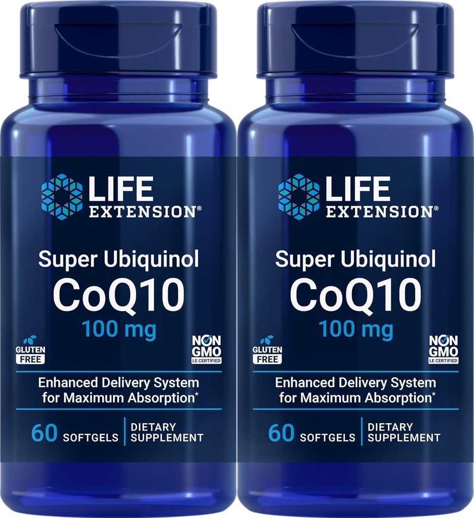 Livsforlengelse Super Ubiquinol CoQ10 100 mg, 60 mykgel (pakke på 2)