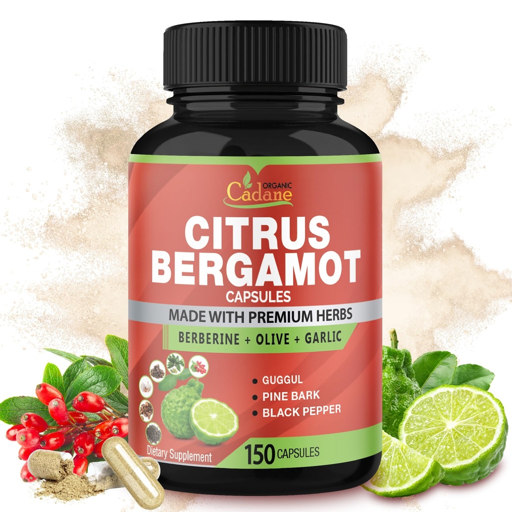 Cadane Citrus Bergamot Supplement Kapsler med Berberine, Olive, Guggul, hvitløk, Pine Bark, Svart Pepper - 150 Caps for 5 måneders forsyning