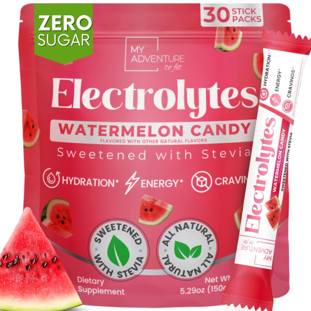 Zero sukker vannmelon Candy Electrolytes pulver pakker (30 pakke) - alle naturlige ingredienser, kaffe gratis energi for forfriskende hydrasjon - Vegan, keto, Paleo sukker gratis elektrolyser pulver ingen sukker