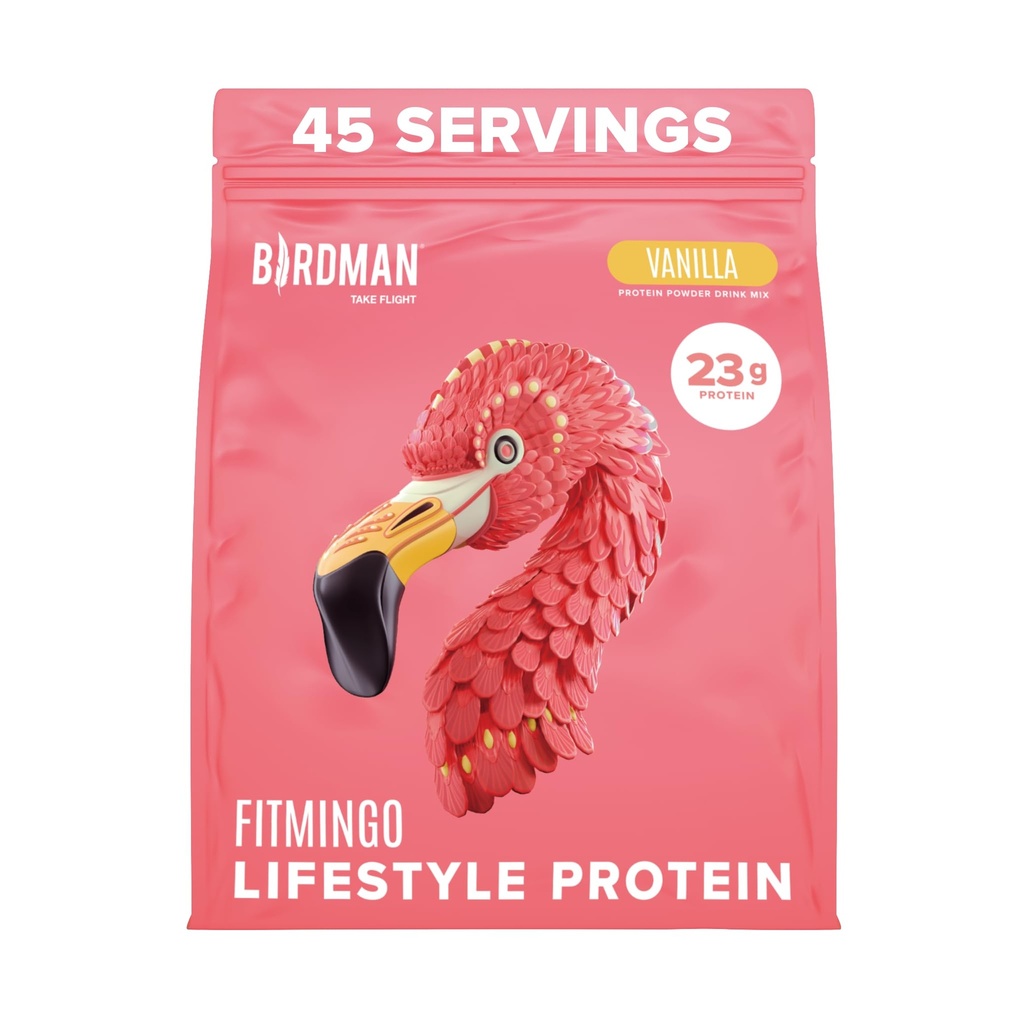 BIRDMAN Fitmingo Vegansk Protein pulver med inositol, Collagen Boosters, Hyaluronsyre og vitaminer | Lav karbohydrat, mørkefri, lav kalori | 23g Plante Basert Blåbær Protein pulver med Myo-Inositol