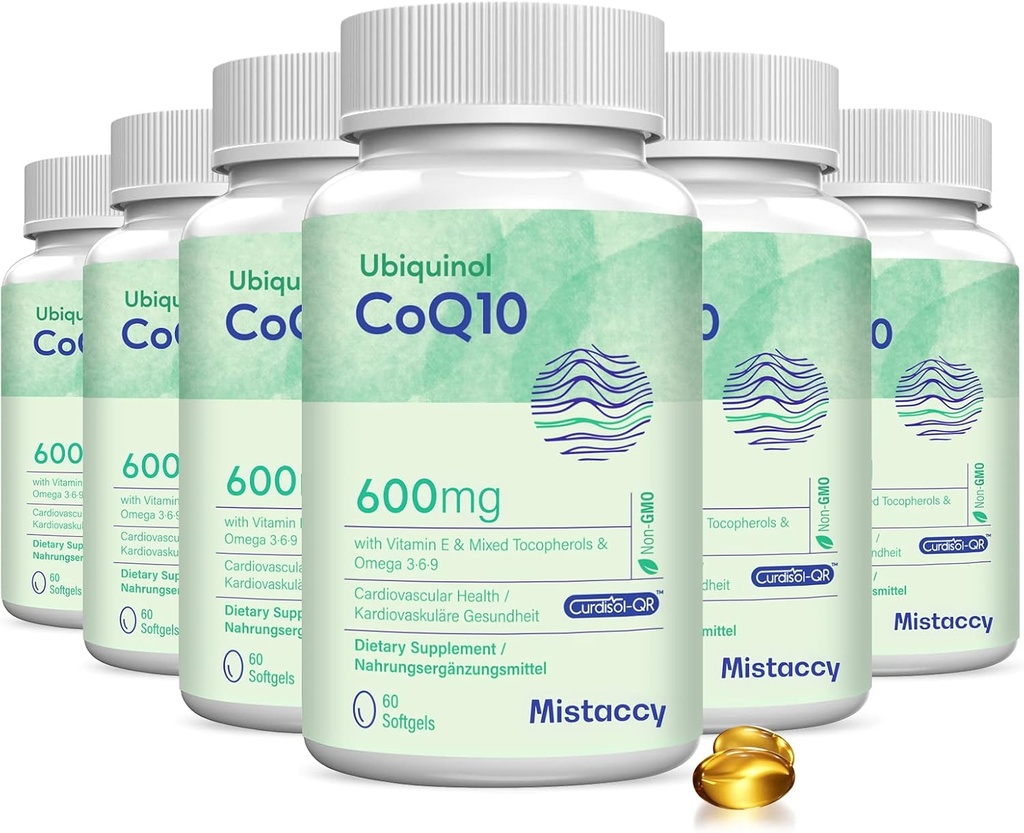 CoQ10 600mg Softgels | høy absorpsjon CoQ10 Ubiquinol Supplement | Redusert skjema Forbedret med vitamin E & Omega 3 6 9 | Antioksidant Powerhouse Bra for helse | 360 Softgels