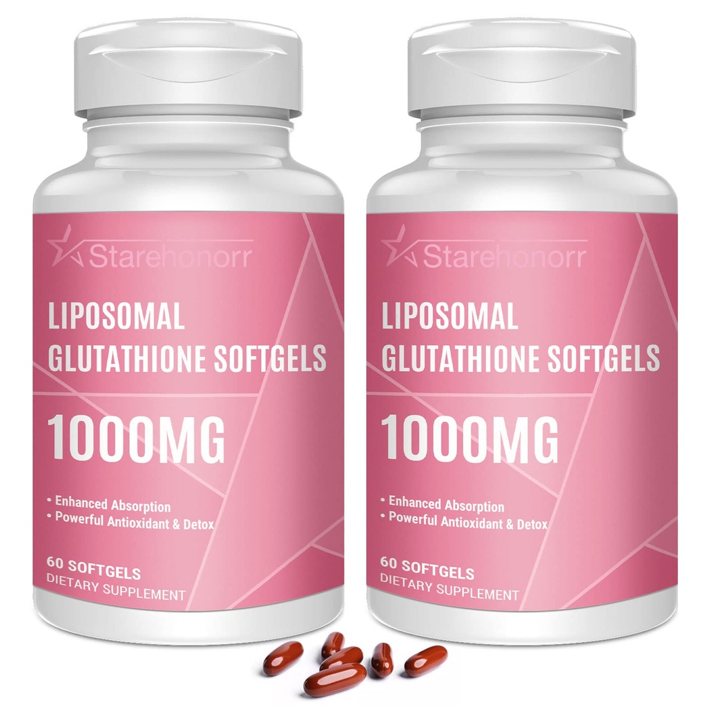 Liposomal glutathione Softgels 1500MG, redusert glutathione Supplement med vitamin C, bedre absorpsjon, ikke-GMO kraftig antioksidant for sunn aldring, Detox, immun helse,120 Softgels