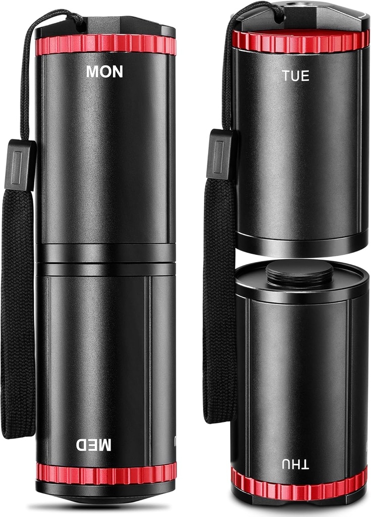 Zanaki Metal Travel Pill Organizer, Bærbar EDC Arthritis Vennlig Ukenlig Pill Box, Stor Pill Case Container, BPA Gratis 7 dagers daglig medisin Organizer Holder for vitamin, Fish Oil, Supplement
