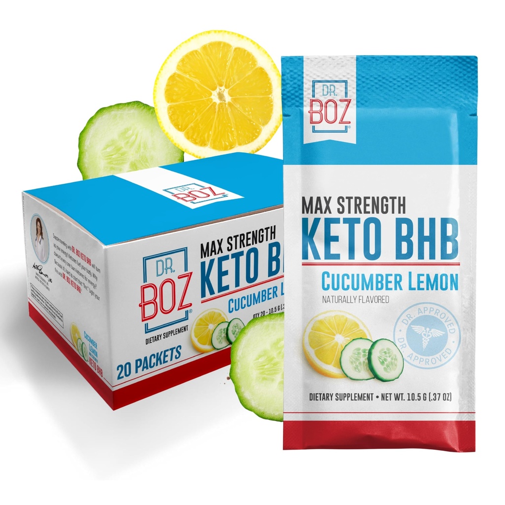 Dr. Boz - Keto BHB pulver - Cucumber sitron, 20 pakker - ketoner drikke - øke energi og redusere kraver - Max styrke kosttilskudd - kvalitet testet - laget i USA - 10.9oz (310g)