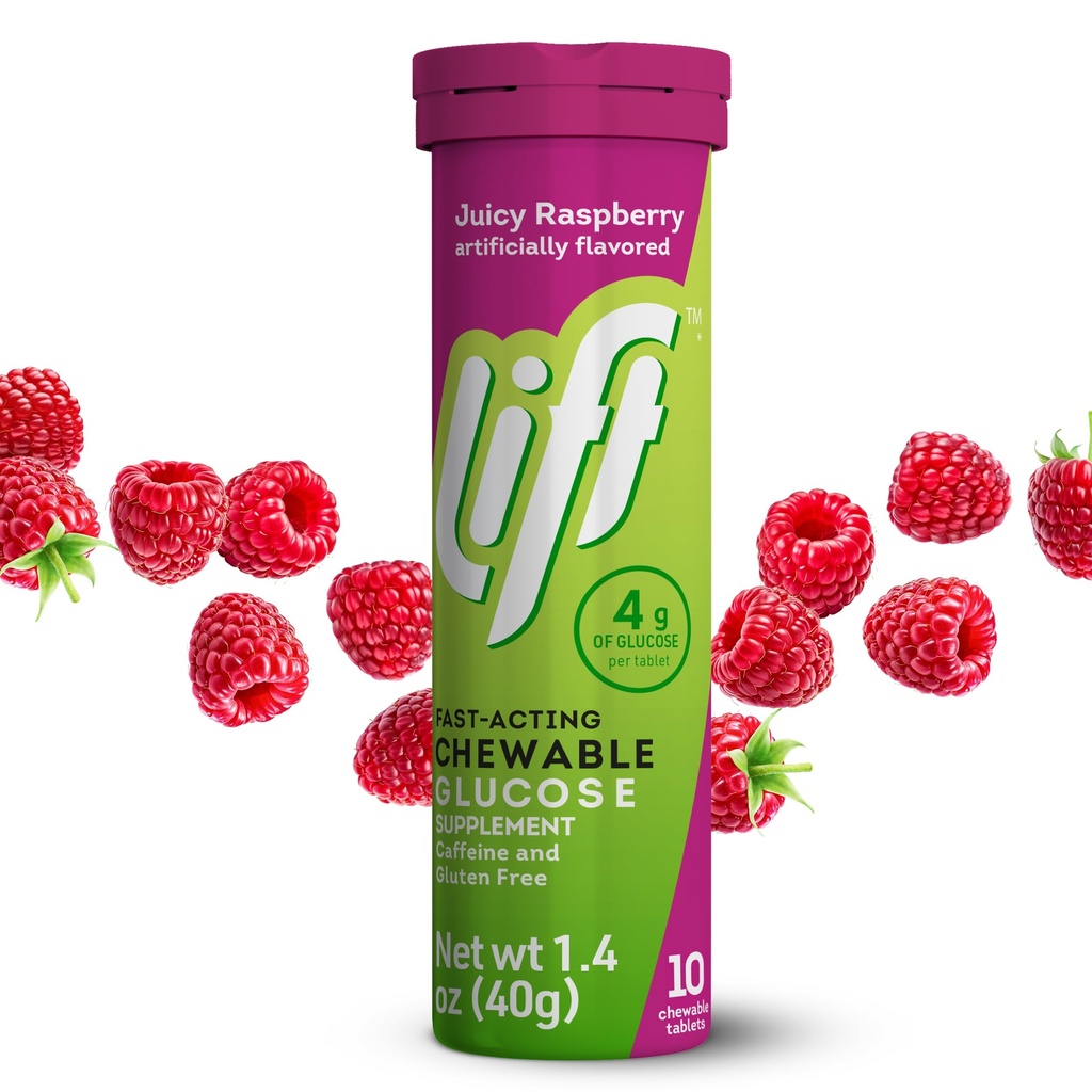 Elevator Glucose raskt-virkende glucose Chewable energi tabletter, bringebær, 10 ct rør (pakke av 12)