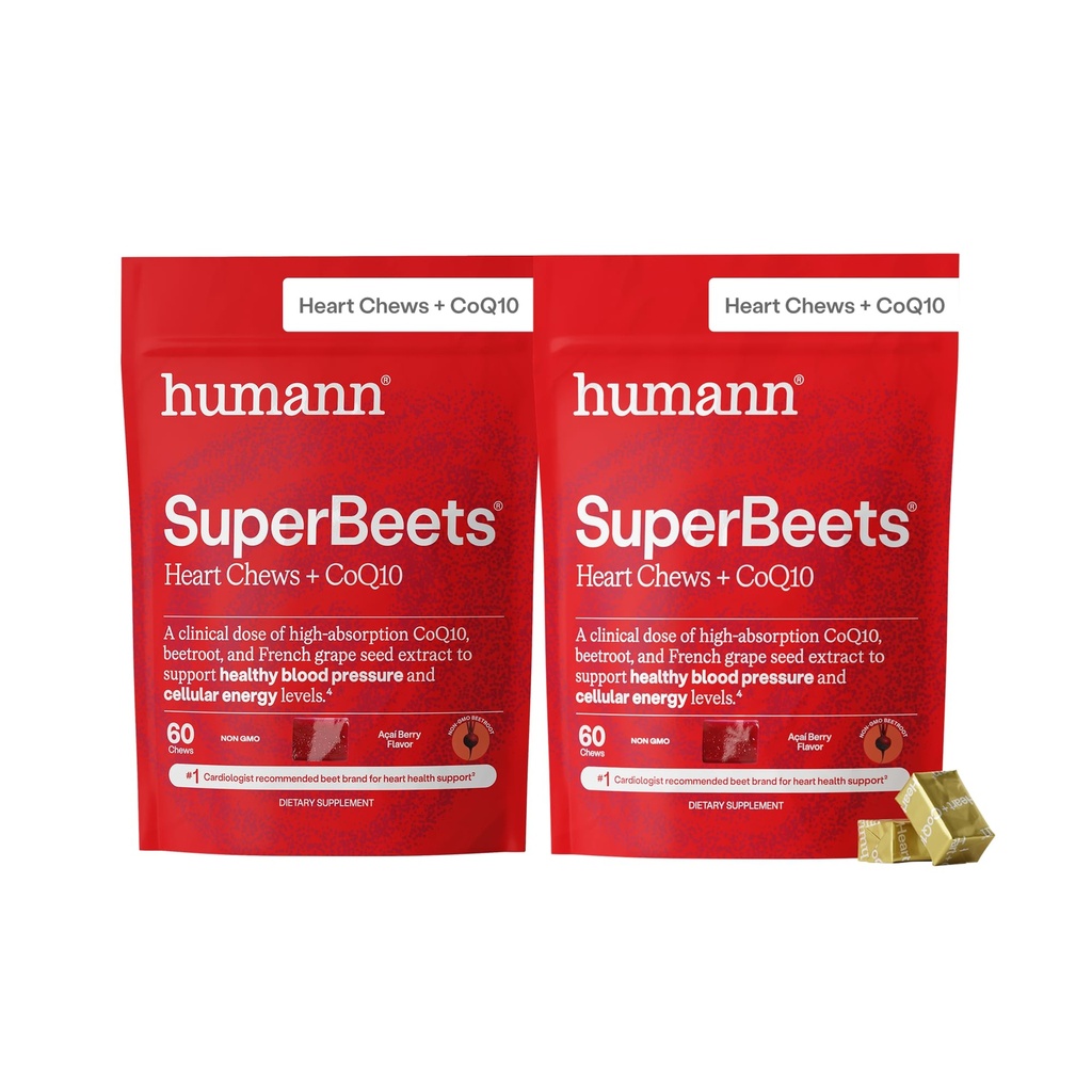HumanN SuperBeets Hjerte Chews Avansert - 100mg av CoQ10 Plus Beetroot & Grape Seed ekstrakt, 120 Count