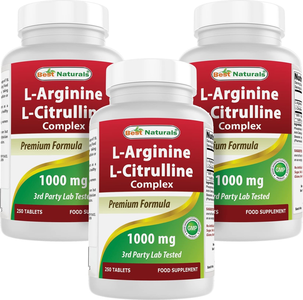 Best Naturals L-Arginin L-Citrullin Complex 1000 mg 250 tabletter (250 telle (pakke på 3))