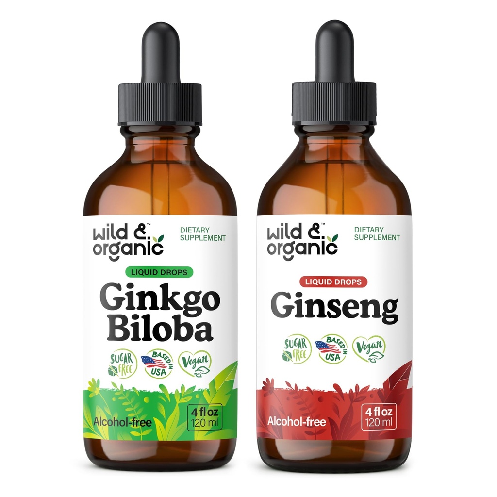 Wild & Organic Ginkgo Biloba Tinktur 4 fl oz & Ginseng Tinktur 4 fl oz