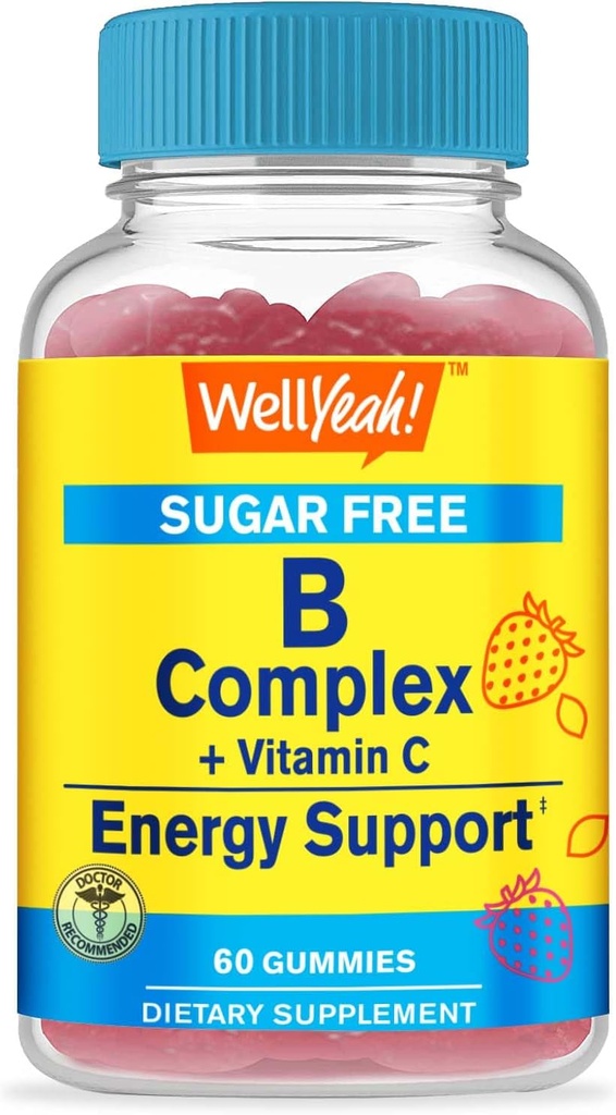 VelJa Ja Vitamin B Kompleks Sukkerfri Gummies | med vitamin C, Folic Acid | Immun og energi støtte | Strawberry Flavor | 60 greve