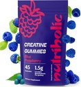 Kreatin Monohydrat Gummies for menn og kvinner - Lett å Digest, Vegan, Glutenfri, Ikke-GMO, 1,5 g Kreatin per Gummy - 45ct (45 Count, Blå bringebær)