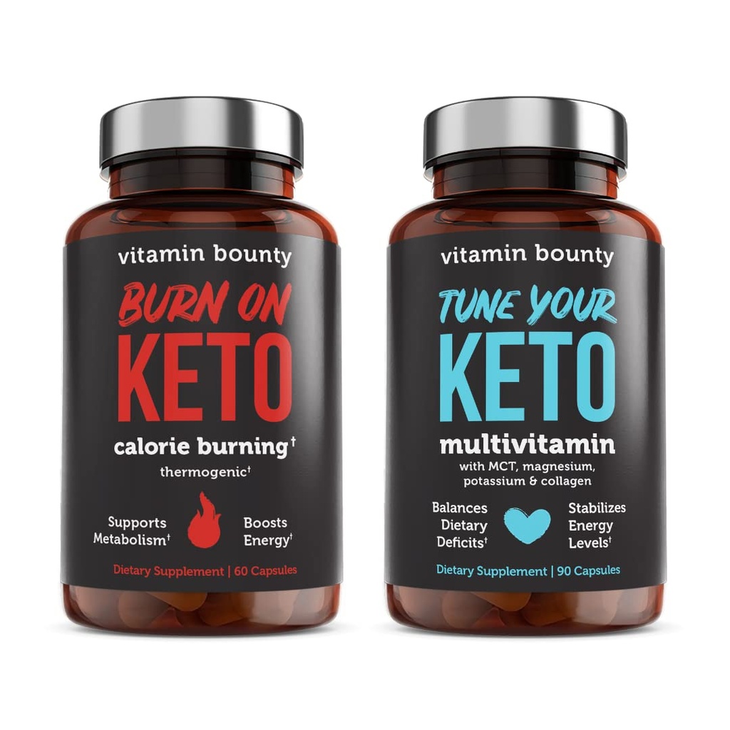 Vitamin Bounty Tune Keto og brenn på Keto Bundle - Keto Multivitamin, Calorie Burning for kvinner og menn, Premium bringebær ketoner, energi støtte - Bundle 60 Kapsel Hver