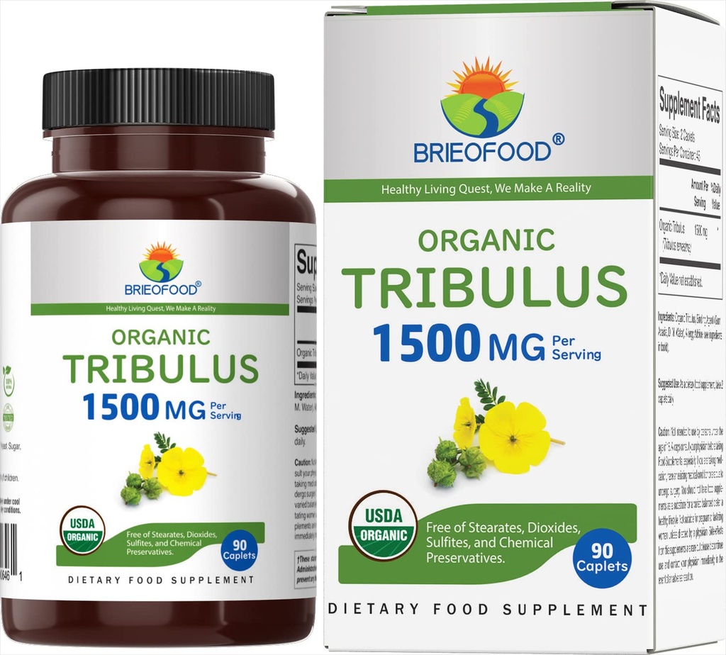 Brieofood Økologisk Tribulus 1500mg, 45 Serveringer, Vegetarisk, Glutenfri, 90 Vegetariske tabletter