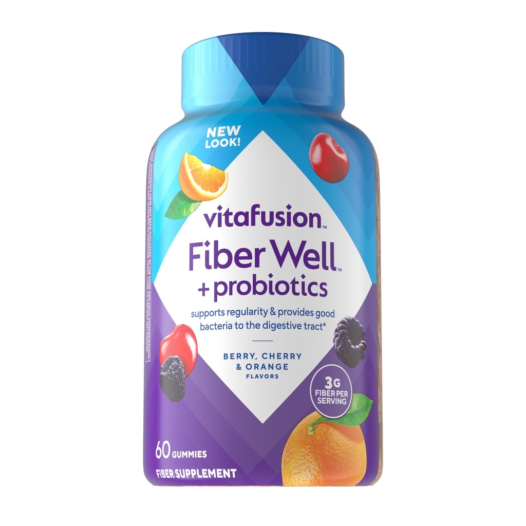 Vitafusion Fiber Well + Probiotika Gummier for voksne – 3g Fiber per servering for digestiv helse og probiotika*, 60 greve