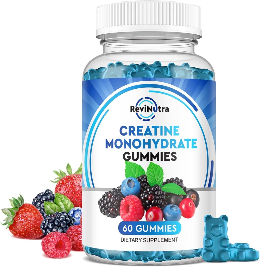 Kreatin Monohydrat Gummies for menn og kvinner, Chewables Kreatin Monohydrat med vitamin B12 for muskelvekst og gjenoppretting-Vegan, blandet Berry Flavor, 60 Gummies