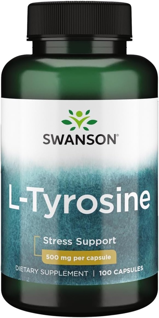 Swanson L-Tyrosin - Aminosyre Supplement fremme stress støtte, kognitiv funksjon og mental klarhet - hjelper støtte generell hjerne helse - (100 kapsler, 500 mg hver)