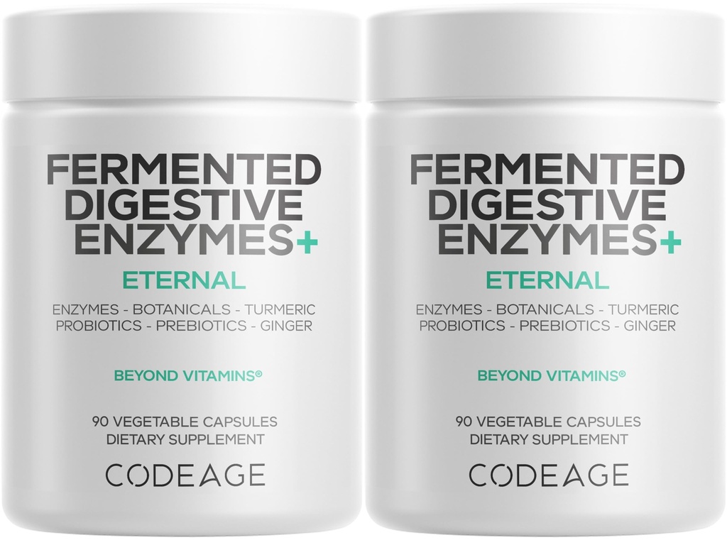 Codeage Fermented Digestive Enzymes Supplement 3-måneders forsyning - 14 Digestive Enzymer, Probiotika, Prebiotika, Fermented Botanicals, Plant-baserte Multi Pancreatic Enzymer - 1 Kapsel om dagen - 2-Pack