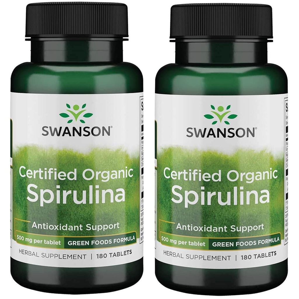 Swanson Certified Organic Spirulina 500 mg 180 Tabs (2 pakke)