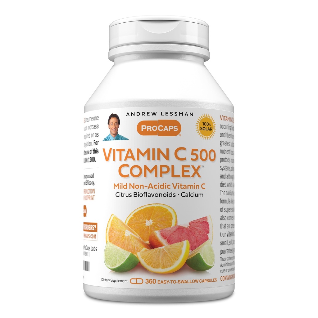 ANDREW LESSMAN Vitamin C 500 Complex 360 Kapsler - Ikke-Acidic Vitamin C Plus Citrus Bioflavonoider for immunsystem og anti-Oxidant støtte, Ingen mage Upset, liten lett å svelge kapsler