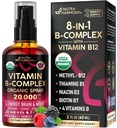 USDA organisk vitamin B-kompleks flytende Spray 8-i-1 - B5 Pantotensyre | B12 Metylkobalamin | B1 Thiamin | B6 Pyridoxin | B7 Biotin | B9 folic | B3 Niacinamid - laget i USA Supplement, 2fl oz