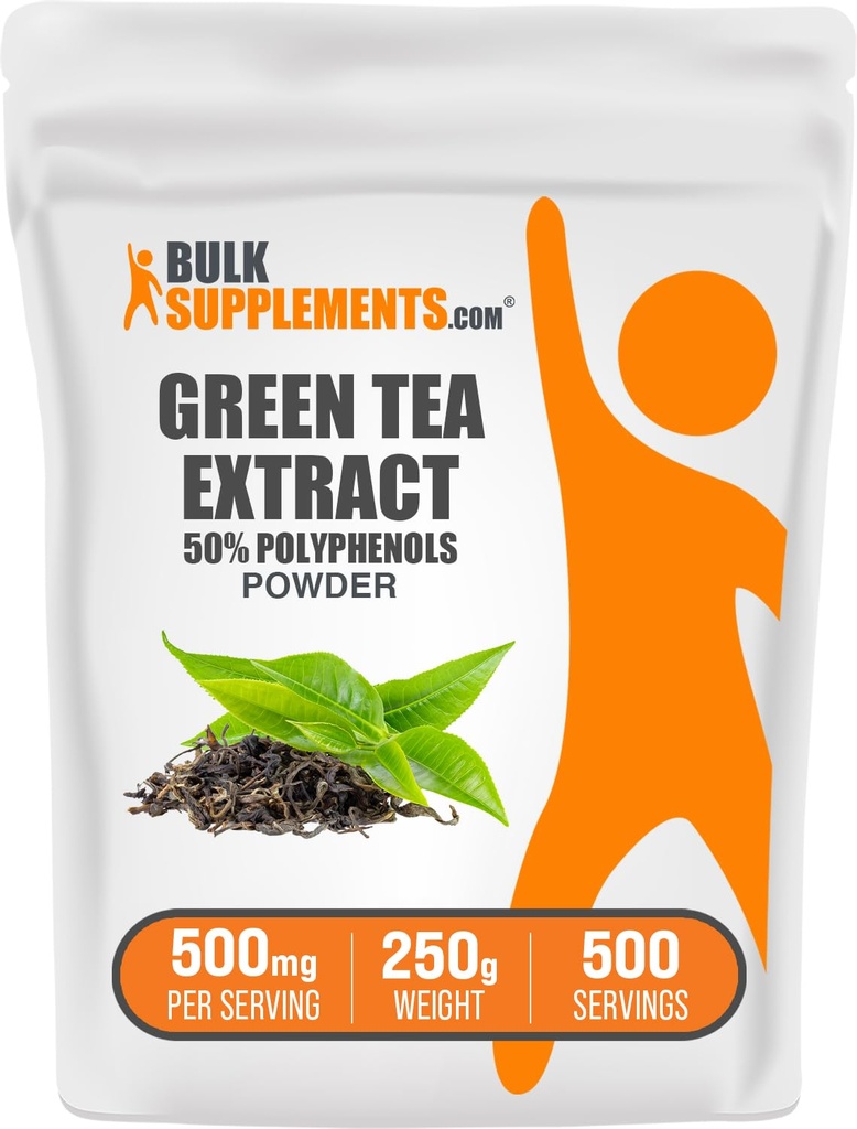 BulkSupplements.comgrønn Te Ekstrakt pulver - 50% Polyphenoler Supplement, EGCG Supplements - Glutenfri, 500 mg per servering, 250g (8,8 oz) (Pack of 1)