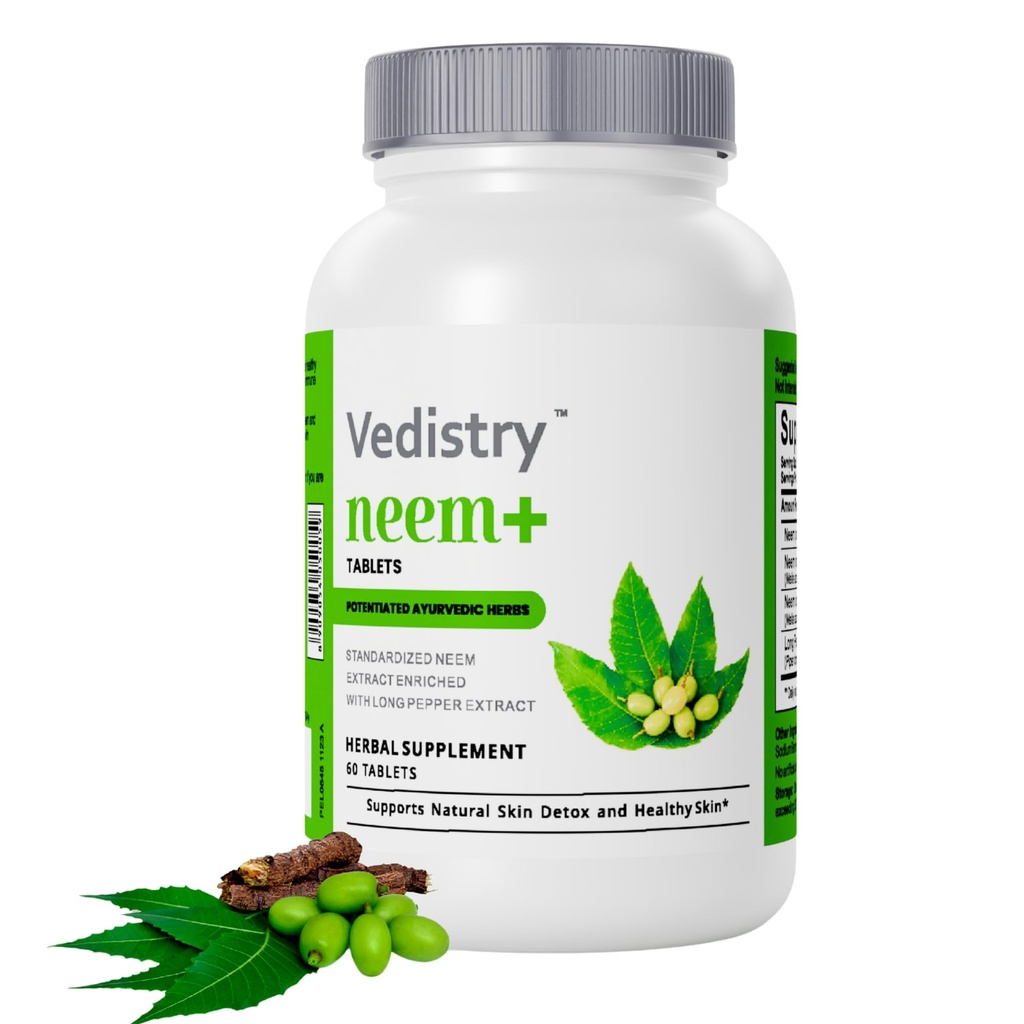 Neem+ Leaf Extract kosttilskudd | 1100mg støtter klar hud, avgift og immun helse | Reduserer Acne & fremmer sunn hud med lang pepper | 60 Vegan tabletter