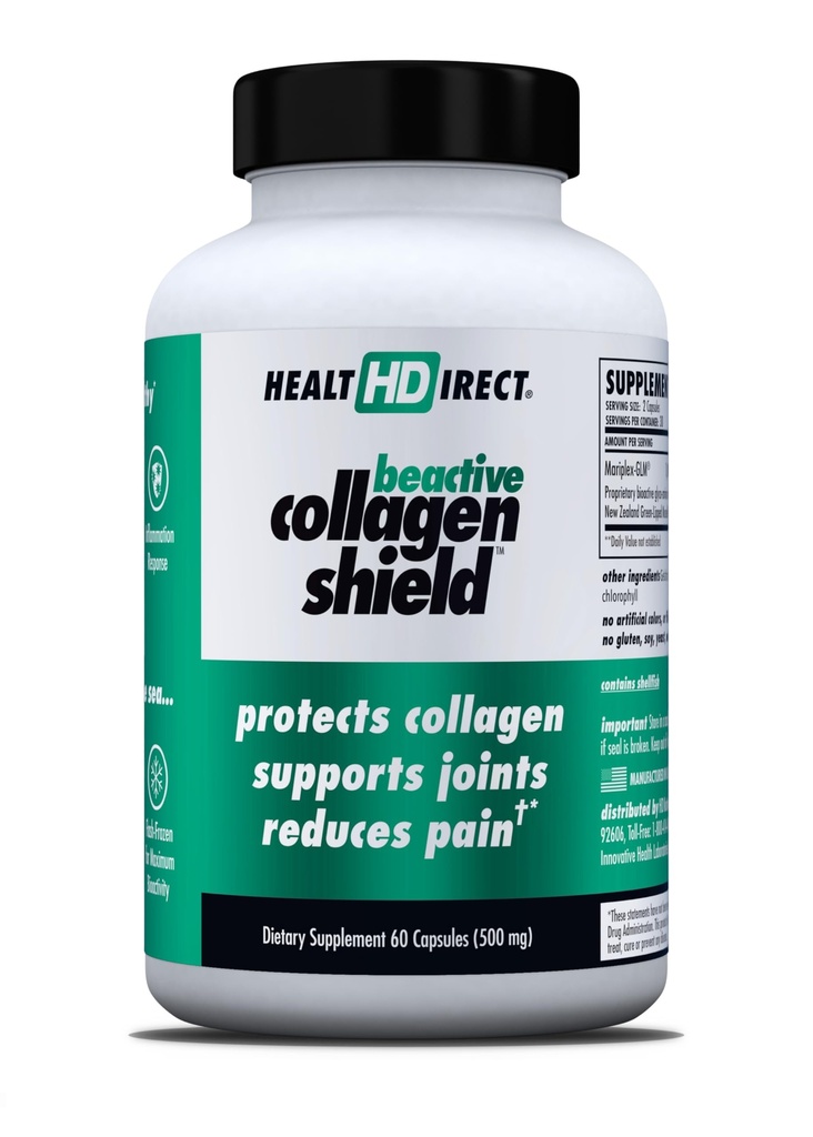 Helse DIRECT - BeActive collagen Shield - 60 kapsler - Avansert Grønn-Lippet Mussel Supplement for kollagenbeskyttelse - Støtter kollagen i huden, leddene og musklene