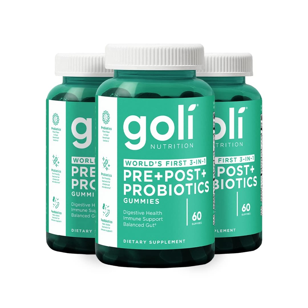Goli Nutritional Supplement, Pre+Post+Probiotika Gummy - 180 Count - Verdens første 3-i-1 Glutenfri, Vegansk, Ikke-GMO og Gelatinfri.