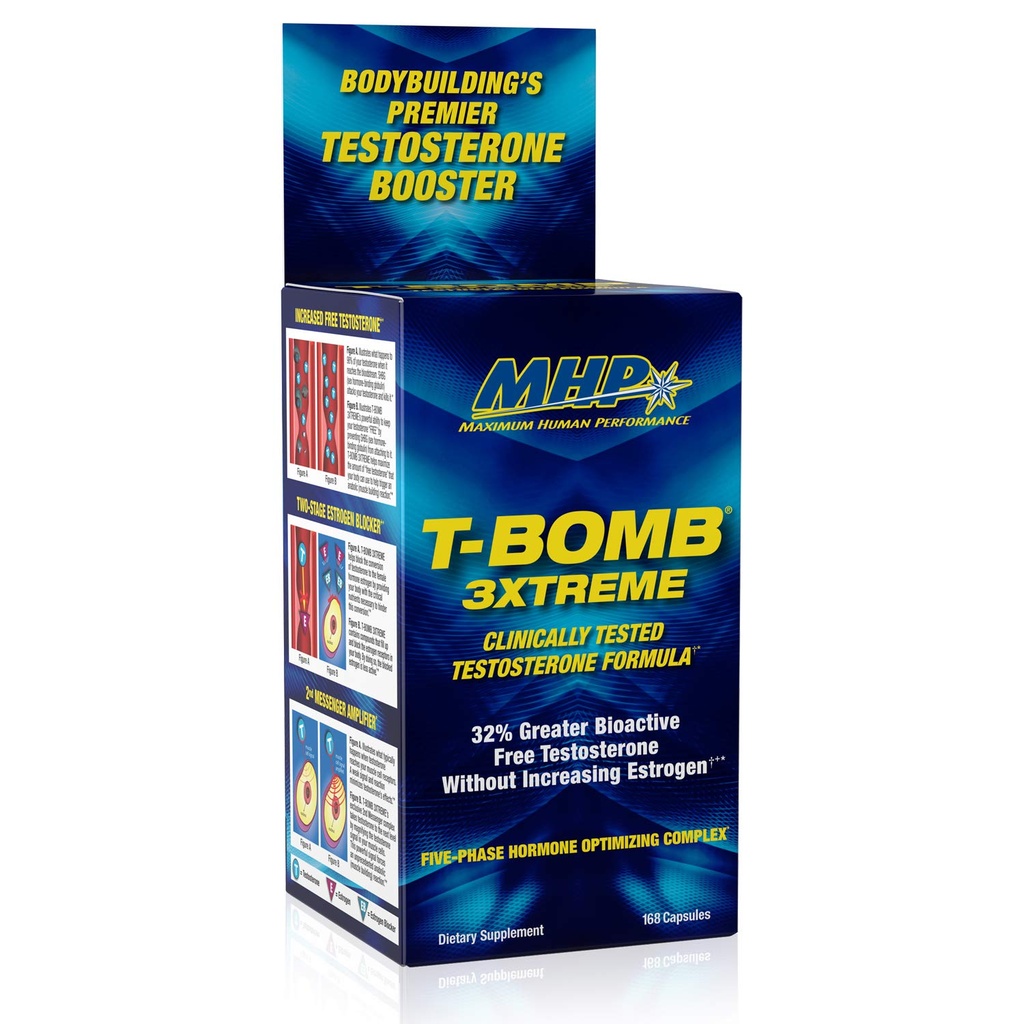 MHP T-Bomb 3xtreme klinisk testet, testosteron booster for menn, øke Libido, 168 greve