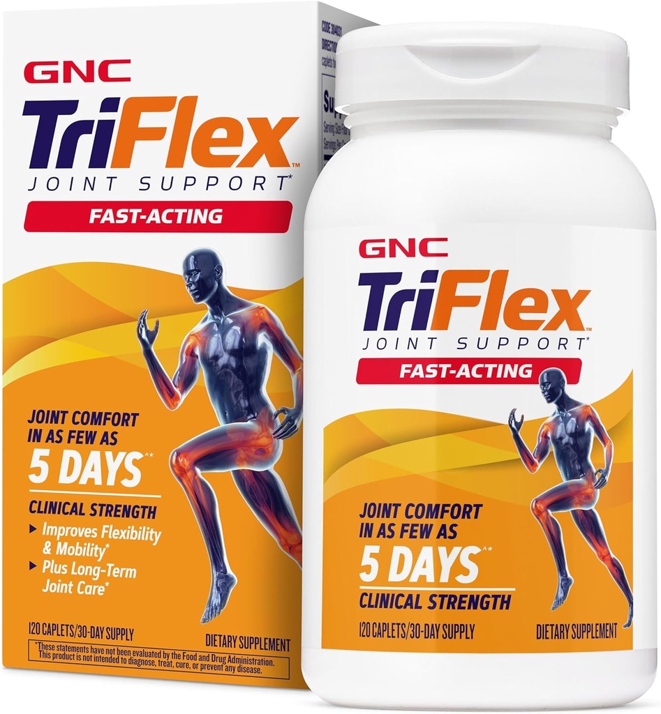 GNC TriFlex Fast-Active 2.0, forbedrer felles komfort og stivhet, kliniske styrkedoser av glucosamin/Chondroitin og Boswellia- Plus Turmeric, 120 kapler