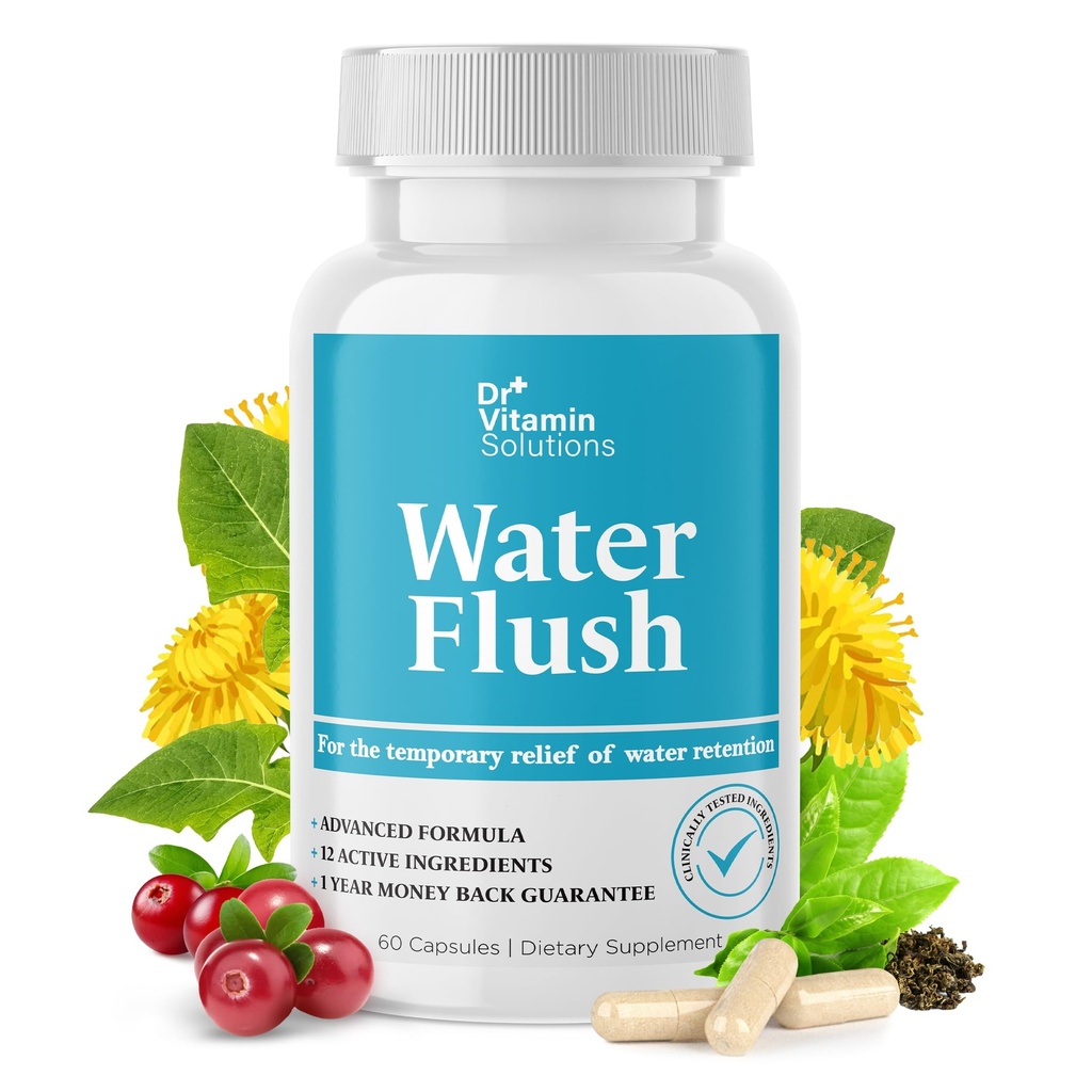 DR VITAMIN SOLUTIONER Diuretiske vannpiller for vektkontroll, 12 aktive ingredienser (grønn te, tranebær og mer), øyeblikkelig lindring fra blood & svelting, vanntetthetspiller for kvinner og menn - 60 Caps