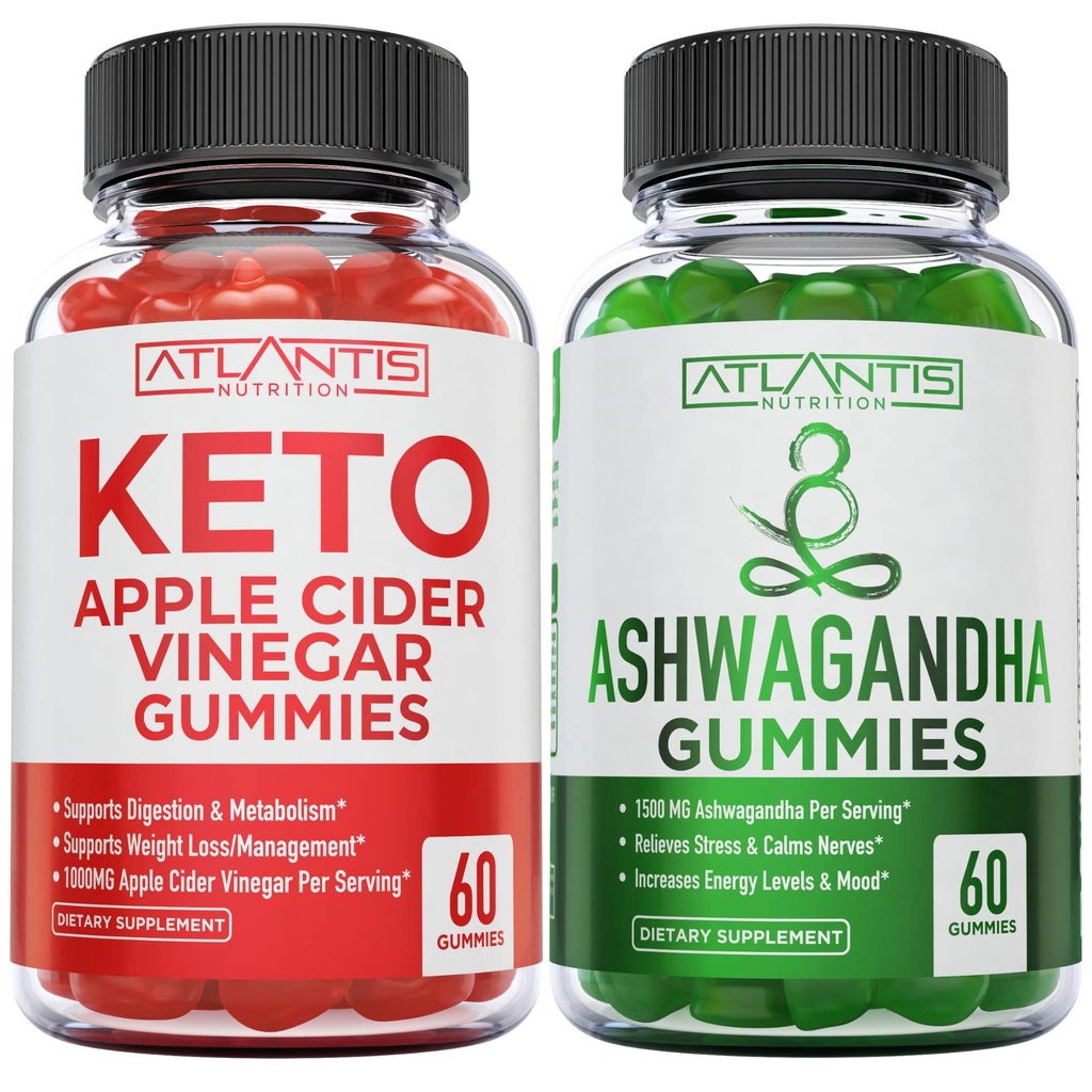 60 Keto Apple Cider Vinegar Gummies Avansert vekttap + 60 Ashwagandha Gummies - 1500MG Ashwagandha Per Servering